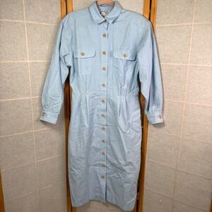Brownstone Studio Vintage Denim Button Front Long Sleeve Shirt Dress Size 14 USA